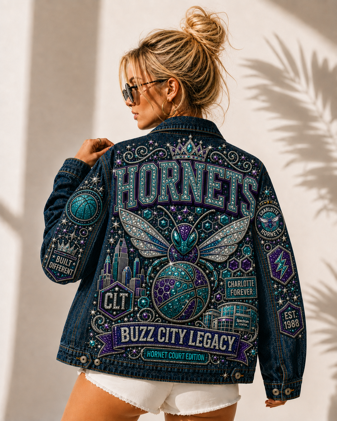 Teal Purple Hornet Court Basketball Fan Oversized Denim Jacket – Collector Edition TPHC04