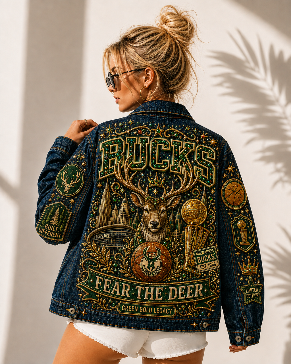 Green Gold Deer Court Basketball Fan Oversized Denim Jacket – Collector Edition GGDC4